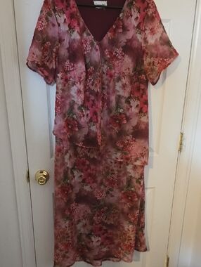 Floral Pink Layered Skirt Set - Women's Two-Piece Ensemble